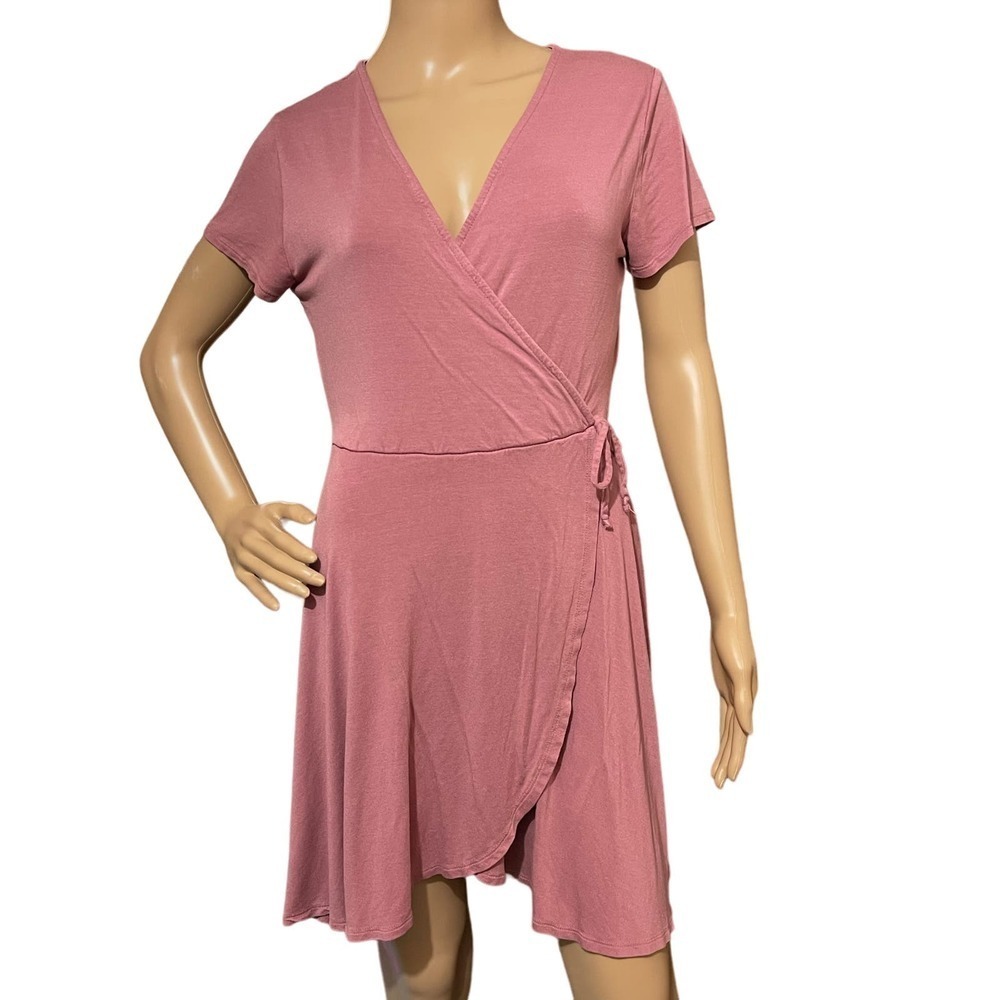 Rolla‎ Coster Mini Dress Dusty Pink Faux Wrap Tie Detail Size Large Flattering